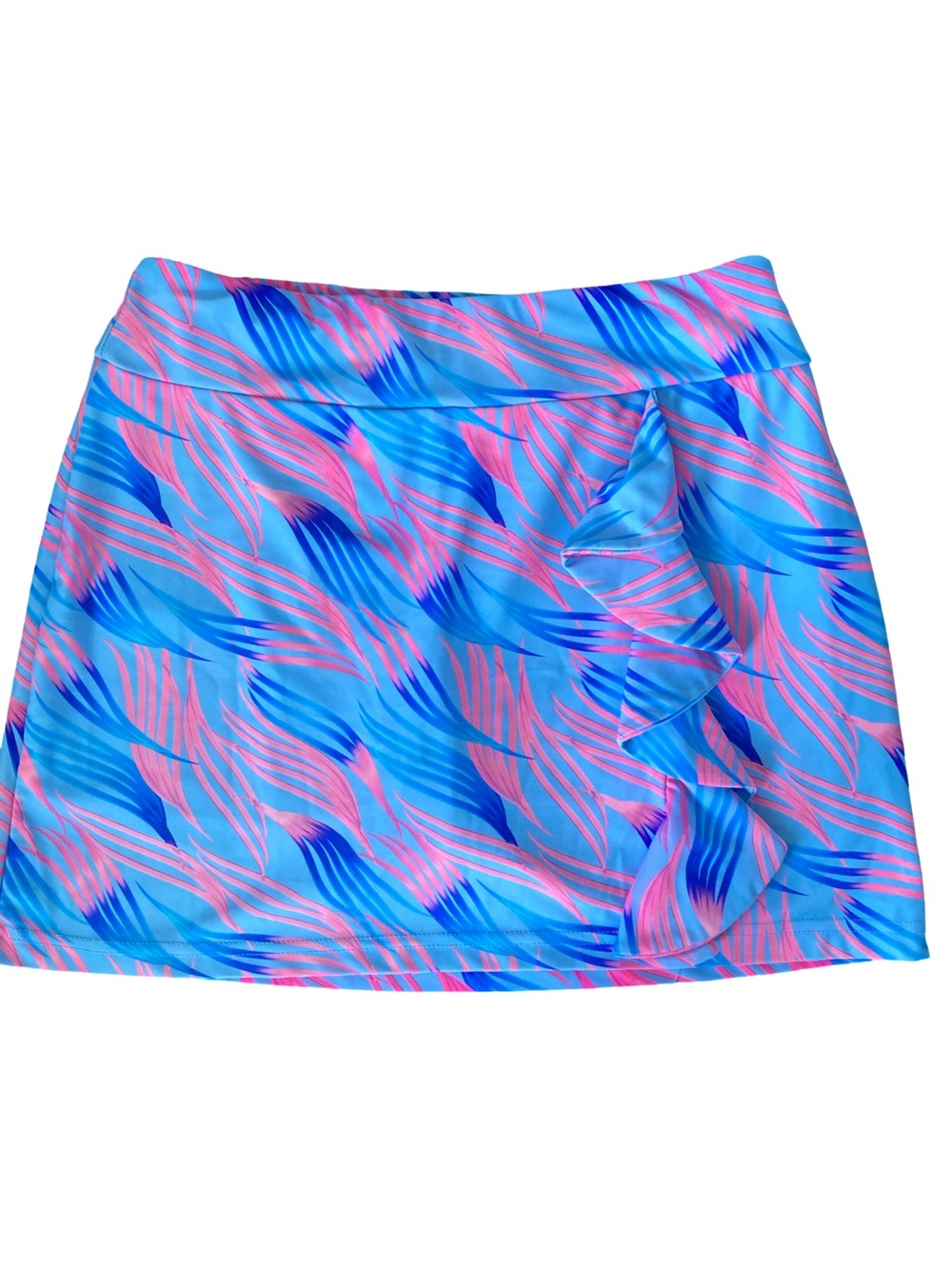 Tzu Tzu Blue & Pink Wave-Print Ruffle Skort - S